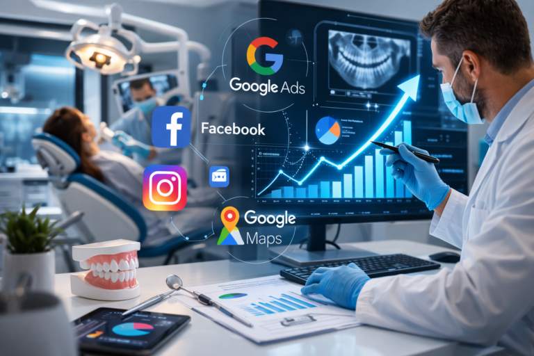 Publicidad digital para clínicas dentales con campañas en Google Ads y Facebook Ads para captar pacientes
